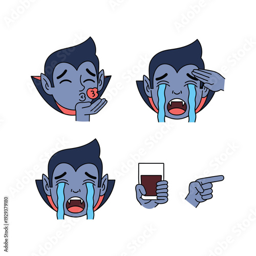Vampire crying and drinking blood in cartoon style with copy space