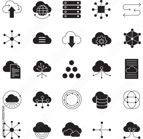 Cloud Computing Data Network Technology Icons Set Isolated on White