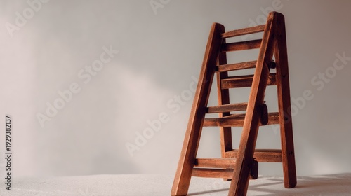 Wooden step ladder against neutral background
