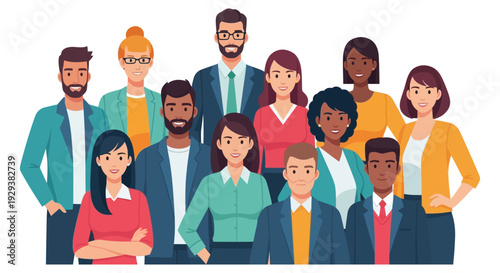 Diverse Business Team Group. Multi-ethnic Professional People Illustration. Global Workforce, Collaboration, and Community Concept Vector.
