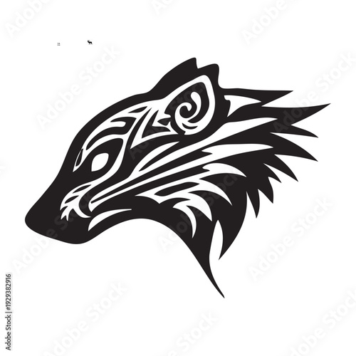 Black and White Tribal Weasel Head Vector Illustration