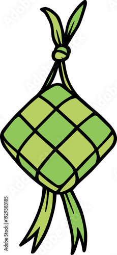 Traditional Indonesian Ketupat Rice Dumpling Woven Palm Leaf Icon for Eid Ramadan Celebration Illustration