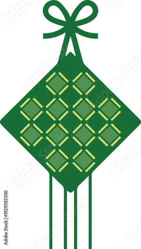 Traditional Indonesian Ketupat Rice Dumpling Woven Palm Leaf Icon for Eid Ramadan Celebration Illustration
