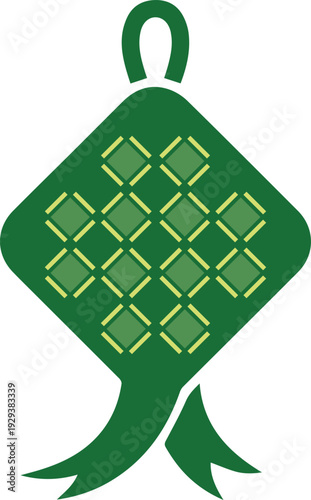 Traditional Indonesian Ketupat Rice Dumpling Woven Palm Leaf Icon for Eid Ramadan Celebration Illustration