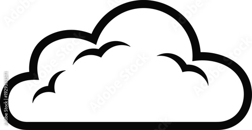 Simple black cloud outline icon isolated on white background, minimal weather symbol vector illustration for mobile app interface and web design