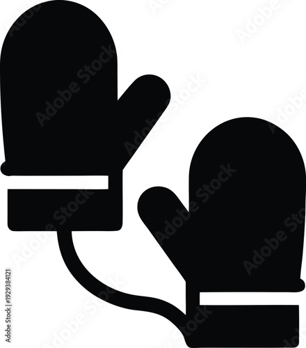 winter gloves mitten pair silhouette vector illustration on transparent background
