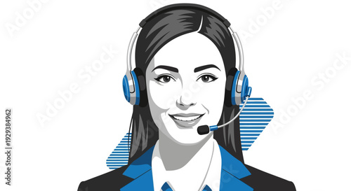 Woman Wearing Headset and Microphone.
