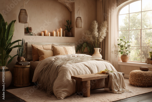Cozy bedroom aesthetic with plants and candles
