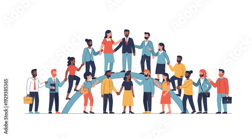 Diverse Business Team Collaborating, Supporting Each Other on a Growth Path – A Symbol of Teamwork, Inclusion & Leadership