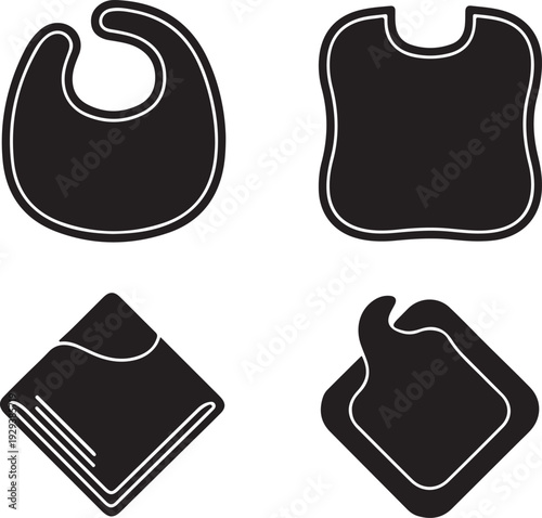 Four black baby bib and napkin white