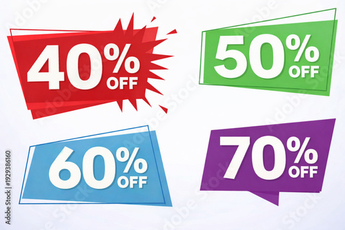 Vibrant discount banners with various percentage offers