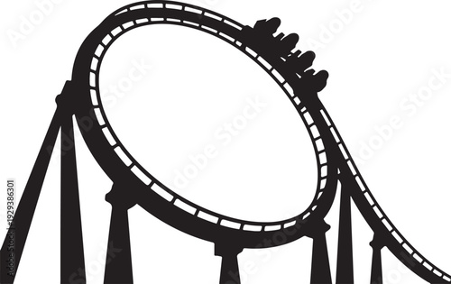 Black silhouette of a roller coaster track with a loop and supports