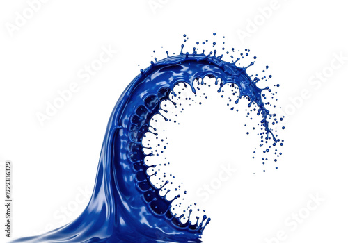 central, hyper-detailed, powerful splash of highly reflective, glossy ultramarine enamel paint captured using high-speed photography against a transparent backdrop. concept for luxury product branding
