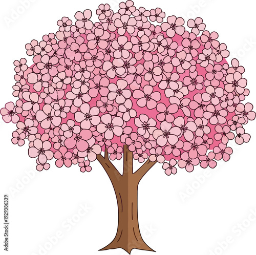 A beautiful tree with pink flowers in full bloom during springtime