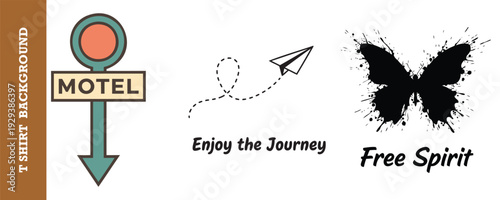 Creative travel and freedom concept with motel sign paper airplane and butterfly illustration isolated design