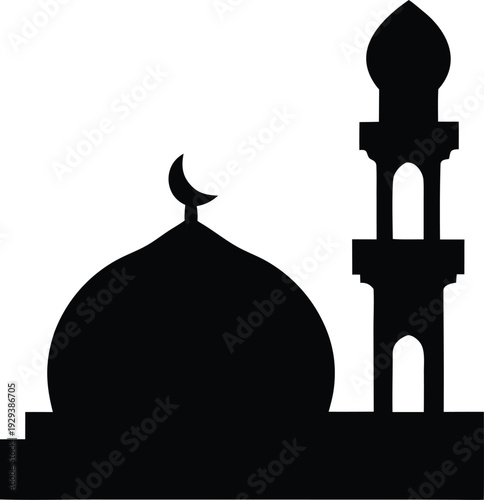 mosque dome and minaret silhouette vector illustration on transparent background