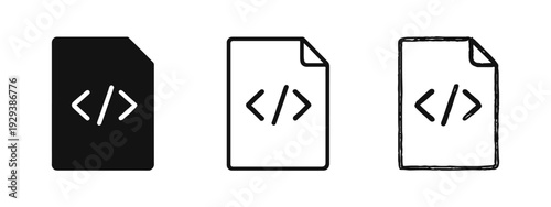 Code File Document Icons Set in Solid, Outline, and Hand-Drawn Styles, Programming and Web Development Symbols
