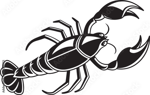 A black and white illustration of a lobster on a plain background