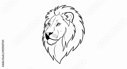 Bold black outline illustration of a regal lion's head with a flowing mane