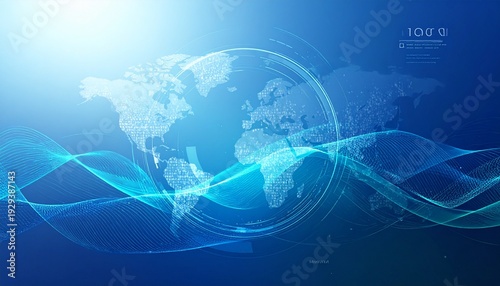 Abstract global teamwork concept background, circular data waves expanding and overlapping, soft world-connection feeling without map or people, technology and business collaboration mood,