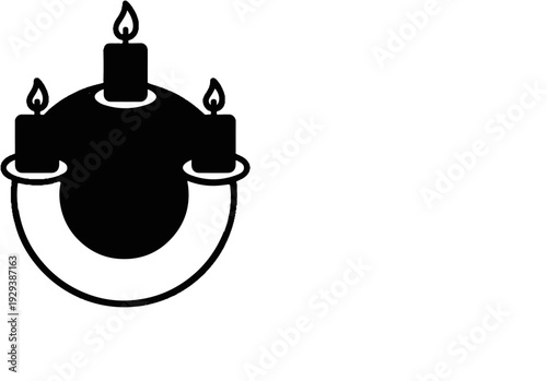 Black silhouette of a candelabra with three lit candles on a circular base