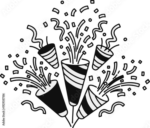 Celebration poppers exploding with confetti and streamers