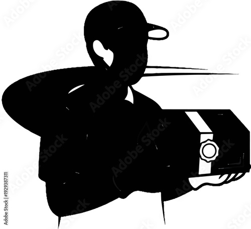 Delivery person in silhouette holding a package