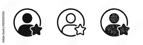 Favorite User Profile Icon Set with Star, VIP Account Rating Vector Symbols