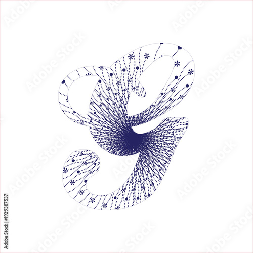 Abstract illustration of a nautilus shell composed of tiny dots