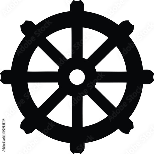 dharma wheel eight spokes silhouette vector illustration on transparent background