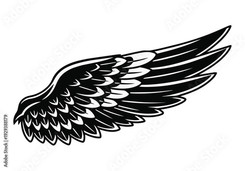 Spread Eagle Wing Tattoo Design Black and White Bird Wing Vector Illustration