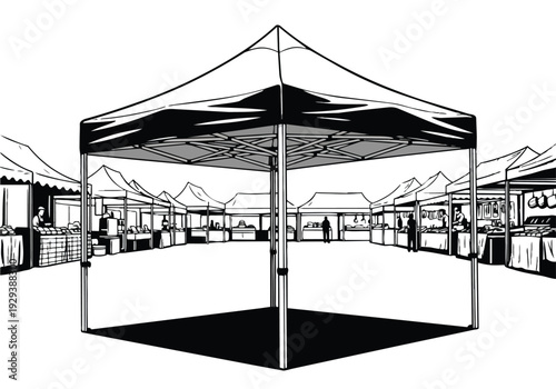 Outdoor Market Gazebo Canopy with Vendor Stalls and Street Fair Tents Illustration