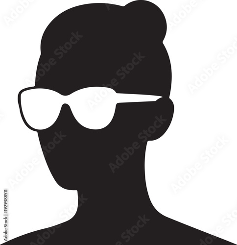A black silhouette of a woman wearing sunglasses on a transparent background