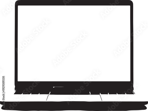 Laptop computer with blank screen and keyboard isolated on transparent background illustration