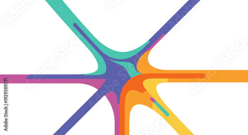 Vibrant Abstract Network Background with Converging Colorful Paths and Flowing Shapes