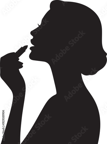 Black silhouette of woman applying lipstick makeup
