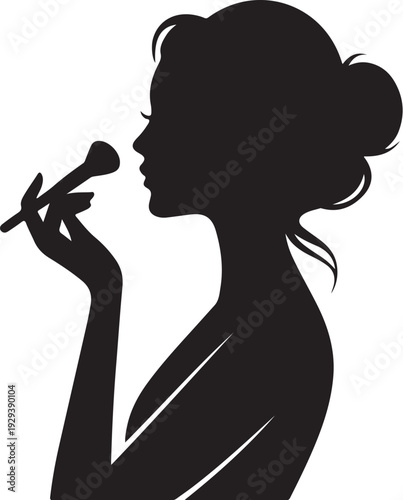 Black silhouette of woman applying makeup brush