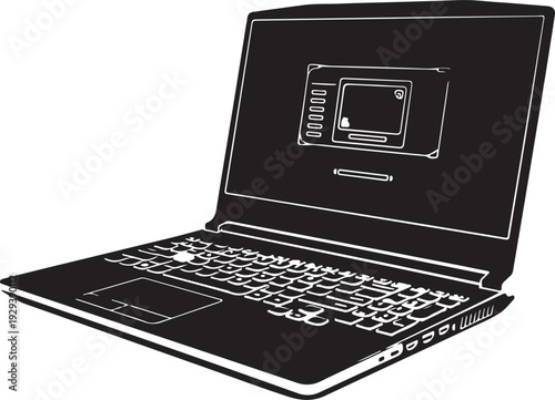 Modern laptop computer with keyboard and touchpad isolated on transparent background for design purposes
