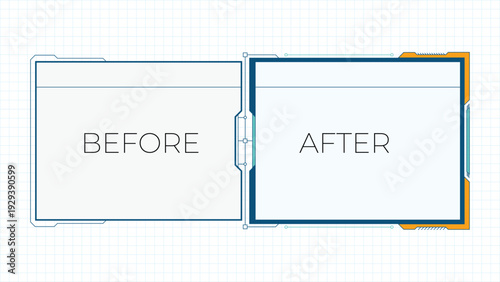 Before and after comparison blank empty diagram template text frame for business transformation presentation and technology digital upgrade
