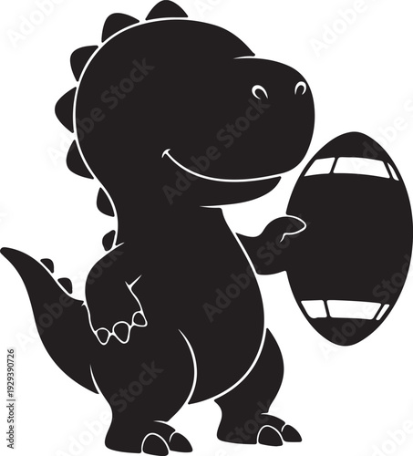 Cute Dinosaur Silhouette Carrying a Football, A playful silhouette of a cartoon dinosaur holding a brown football.