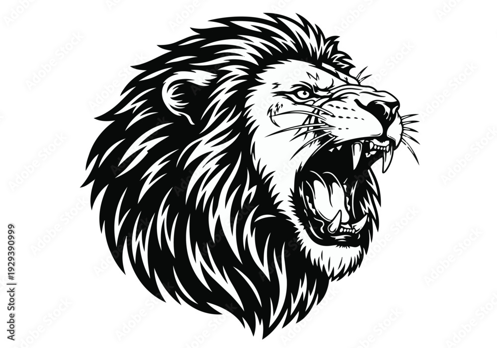 Fototapeta premium Roaring Lion Head Vector Illustration Isolated on White Background