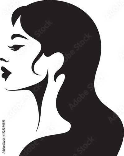 Black silhouette of woman's face and shoulder white