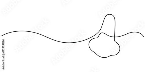 Nose continuous one line drawing, Nose one line art, hand drawn sense respiration organ face part continuous contour. Attractive beauty healthy breathing and smell rhinology concept. 