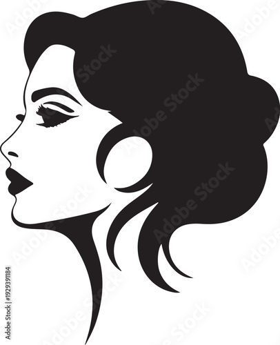 Black silhouette of woman's face in profile with earrings