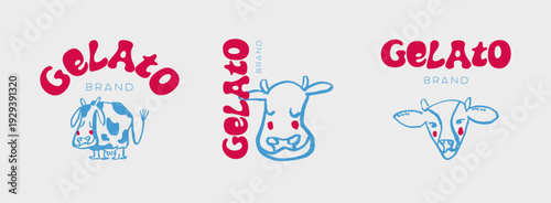 Hand drawn gelato brand identity with playful cow illustration, ice cream, milk