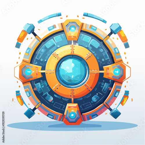 Futuristic circular device, a sci-fi portal or quantum engine concept illustration