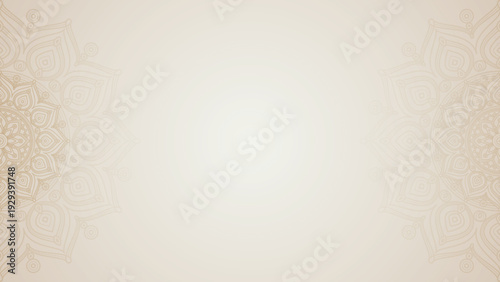 Symmetrical Mandala Ornament Background with Elegant Golden Outlines and Central Copy Space With Minimalist Horizontal Layout