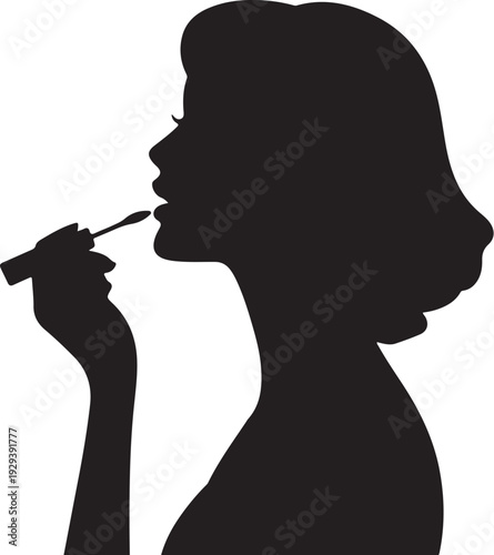 Black silhouette woman applying lipstick makeup