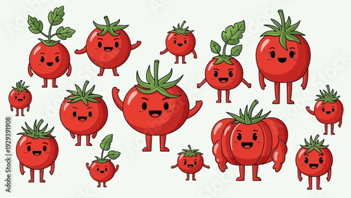 Cute Cartoon Tomatoes Characters with Arms and Legs