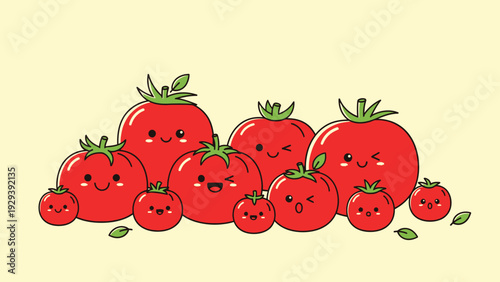 Cute Cartoon Tomatoes Family with Happy Faces